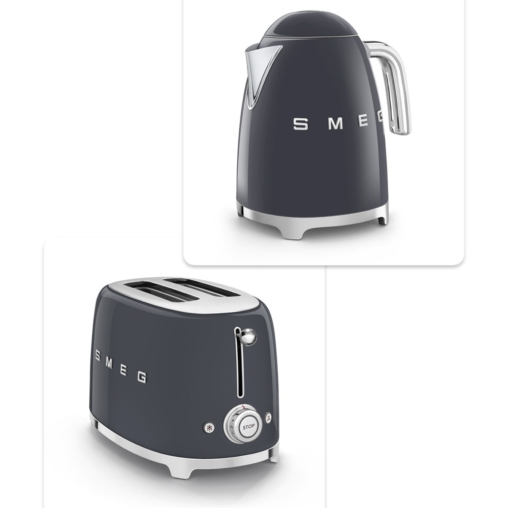 SMEG Cordless Electric Kettle & 2-Slice Toaster Set in Slate Gray